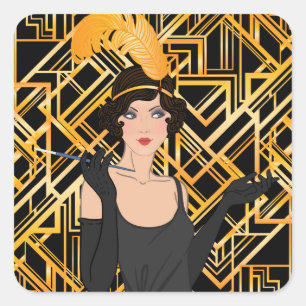 art deco, flipper girl, vintage,great Gatsby,chic Square Sticker