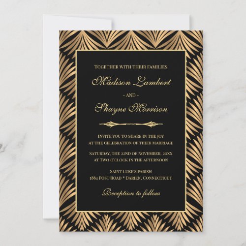 Art Deco Floral Black Gold Great Gatsby Wedding Invitation