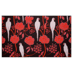 ART DECO FLORAL ,BLACK RED FLOWERS,WHITE PARROTS FABRIC