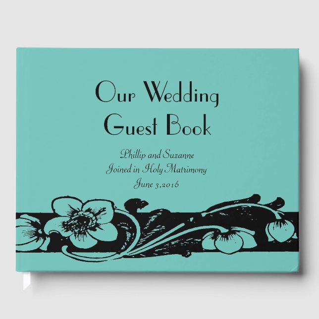 Art Deco Floral Border Wedding Guest Book (Front)