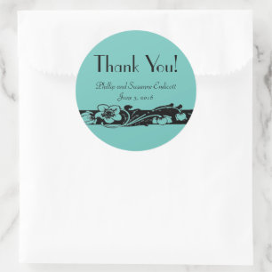 Art Deco Floral Border Wedding Thank You! Classic Round Sticker