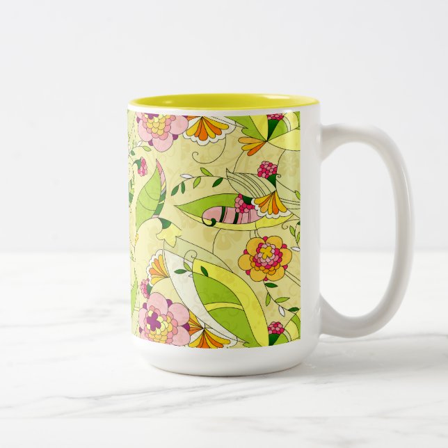 Art Deco Floral Collage Two-Tone Coffee Mug (Right)