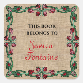 Art Deco Floral Frame Red Pink Green Personalized Square Sticker