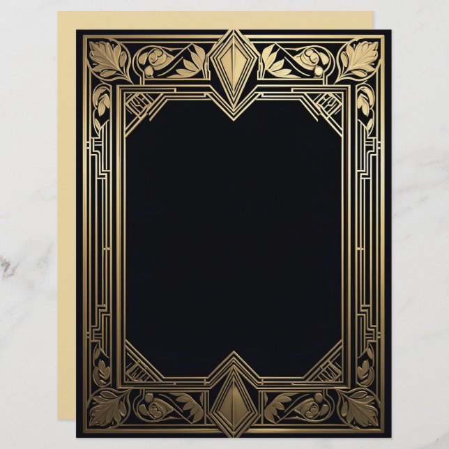 Art Deco Floral Frame Stationery Paper (Front/Back)
