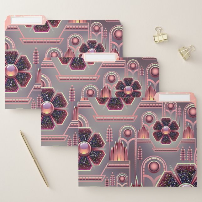 Art deco floral geometric pattern purple  file folder (Set)