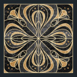 Art Deco Floral. Gold and Marble Poster<br><div class="desc">Art Deco marble tile stylized floral ornament with bluebells. Imitation marble tiles with gold outline (gray and sand)</div>