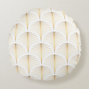 Art Deco Floral: Golden Elegance. Round Pillow