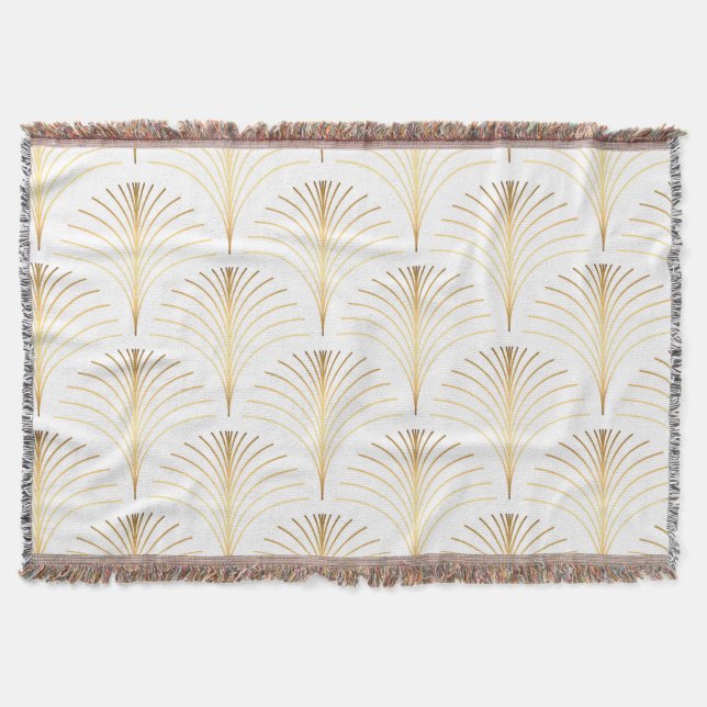 Art Deco Floral: Golden Elegance. Throw Blanket (Front)