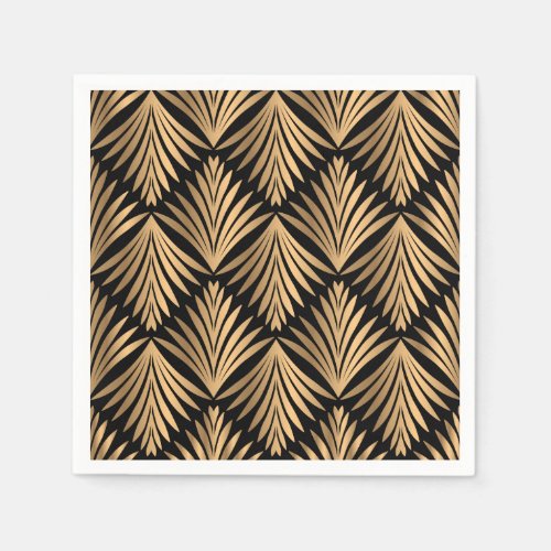 Art Deco Floral Great Gatsby Black Gold Wedding Napkins