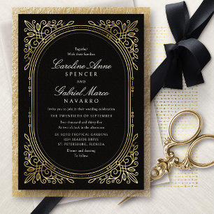 Art Deco Floral Leaves Wedding Foil Invitation