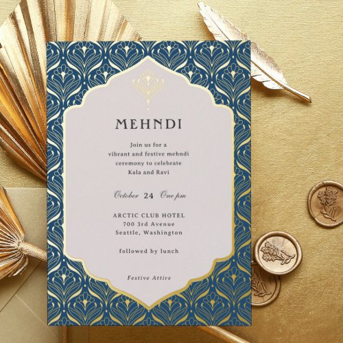 Art Deco Floral Lotus Mehndi Gold Foil Invitation