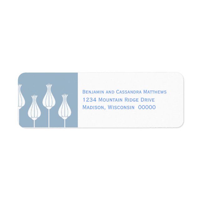 Art Deco Floral Return Address Labels, Blue Label (Front)