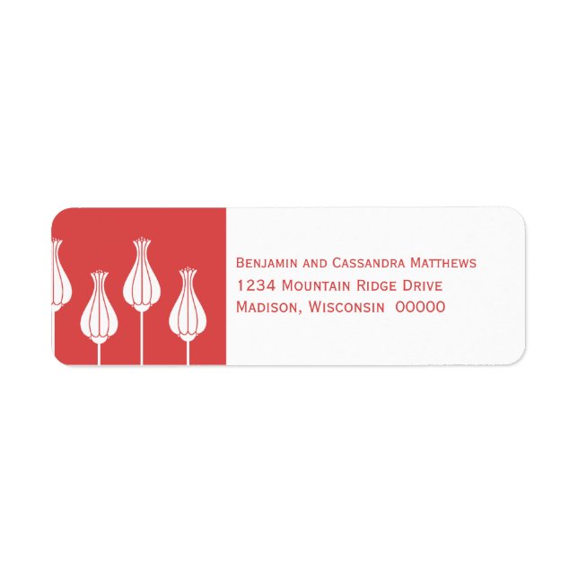 Art Deco Floral Return Address Labels, Red Label (Front)