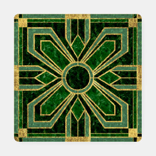 Art Deco Floral Tile, Emerald Green Coaster Set