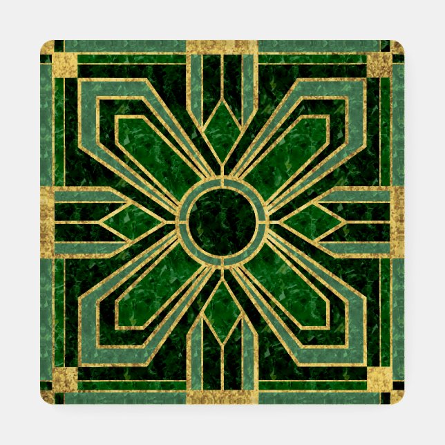 Art Deco Floral Tile, Emerald Green Coaster Set (Single)