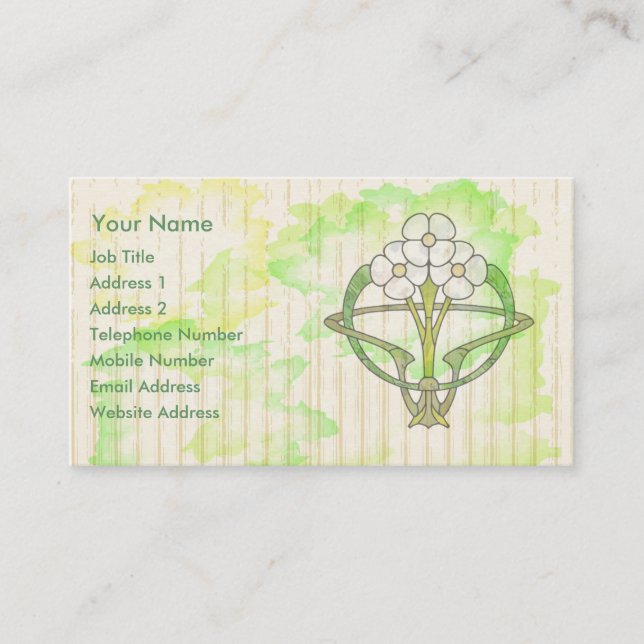 art deco floral water color wash business card (Front)