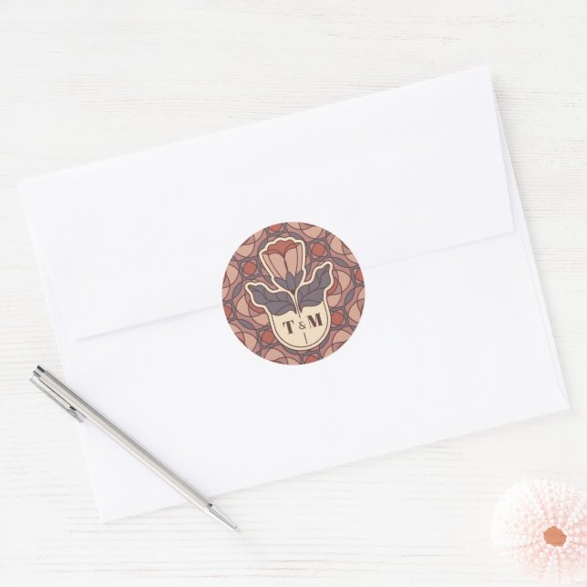 Art Deco Floral Wedding Monogram Classic Sticker (Envelope)