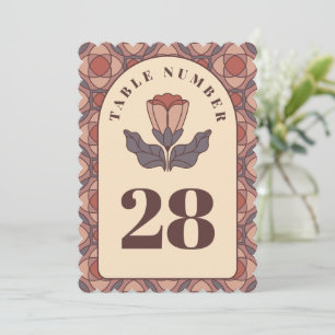 Art Deco Floral Wedding Table Number Card Retro