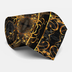 art deco flourish black and gold swirls tie