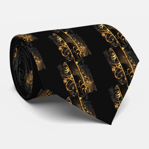 art deco flourish black and gold swirls tie