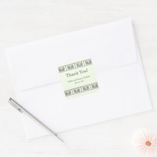 Art Deco Flower Border Wedding Thank You Square Sticker