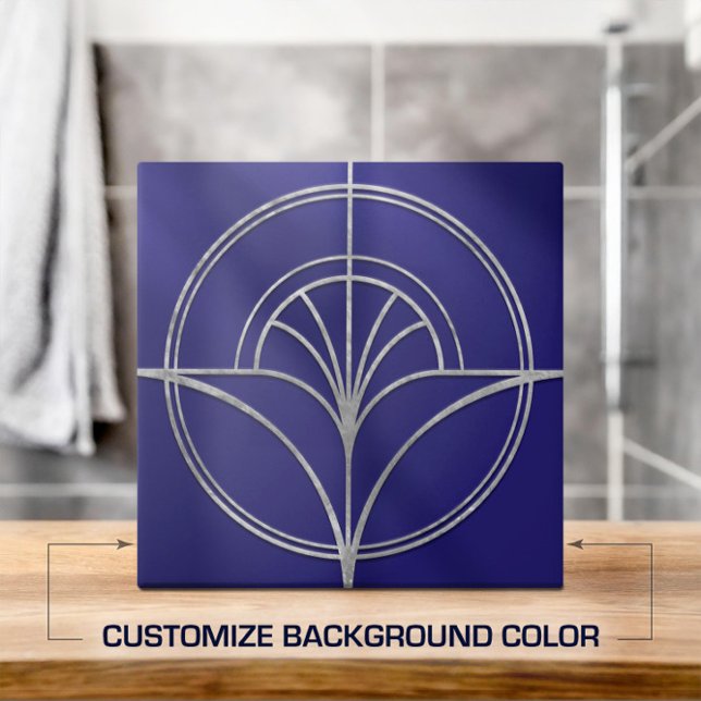 Art Deco Flower Fan Line Shape - Change Background Ceramic Tile (Creator Uploaded)