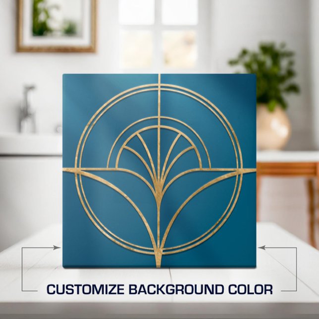 Art Deco Flower Fan Line Shape - Change Background Ceramic Tile (Creator Uploaded)