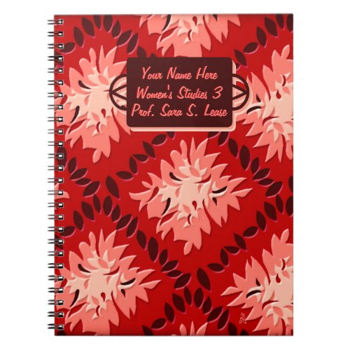 Art Deco Flower Grid in Red Personalized Notebook