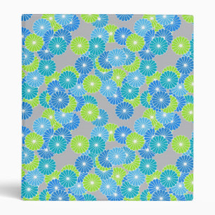 Art Deco flower pattern - blue and lime green 3 Ring Binder