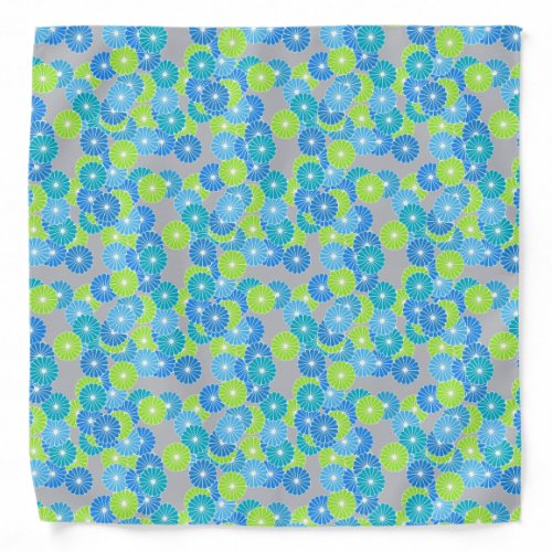 Art Deco flower pattern _ blue and lime green Bandana