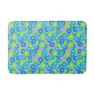 Art Deco flower pattern - blue and lime green Bathroom Mat