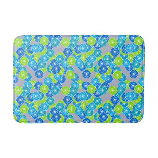 Art Deco flower pattern - blue and lime green Bathroom Mat (Front)
