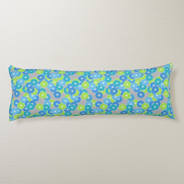 Art Deco flower pattern - blue and lime green Body Pillow (Back)