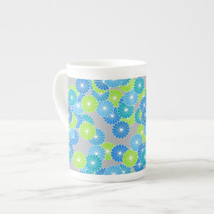 Art Deco flower pattern - blue and lime green Bone China Mug