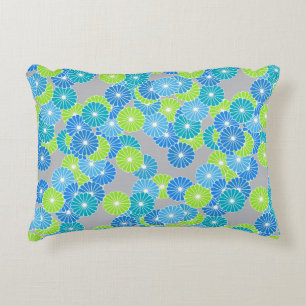 Art Deco flower pattern - blue and lime green Decorative Pillow