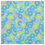 Art Deco flower pattern - blue and lime green Fabric