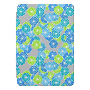 Art Deco flower pattern - blue and lime green iPad Pro Cover