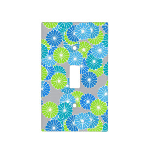Art Deco flower pattern - blue and lime green Light Switch Cover