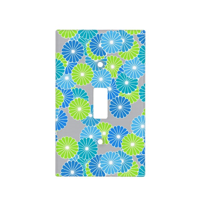 Art Deco flower pattern - blue and lime green Light Switch Cover (Front)
