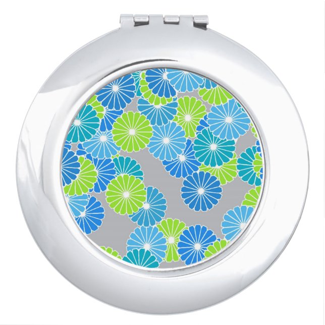 Art Deco flower pattern - blue and lime green Mirror For Makeup (Front)