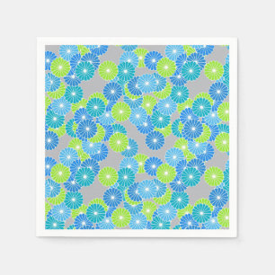 Art Deco flower pattern - blue and lime green Napkins