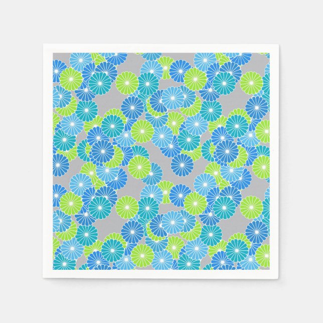 Art Deco flower pattern - blue and lime green Napkins (Front)