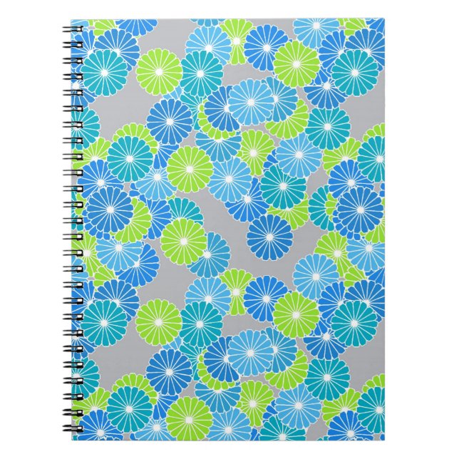 Art Deco flower pattern - blue and lime green Notebook (Front)