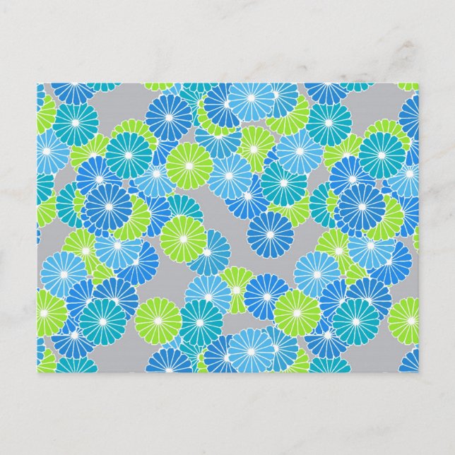 Art Deco flower pattern - blue and lime green Postcard (Front)