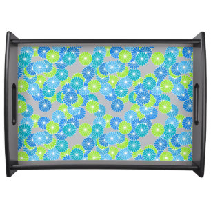 Art Deco flower pattern - blue and lime green Serving Tray