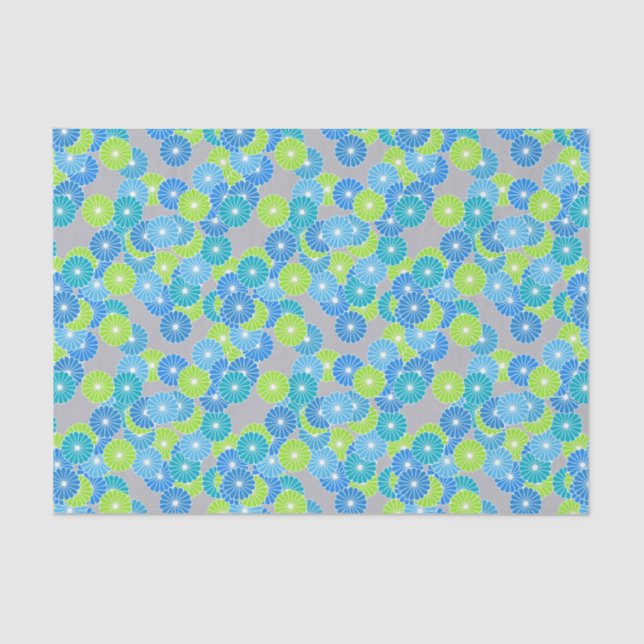 Art Deco flower pattern - blue and lime green Tissue Paper (Front)