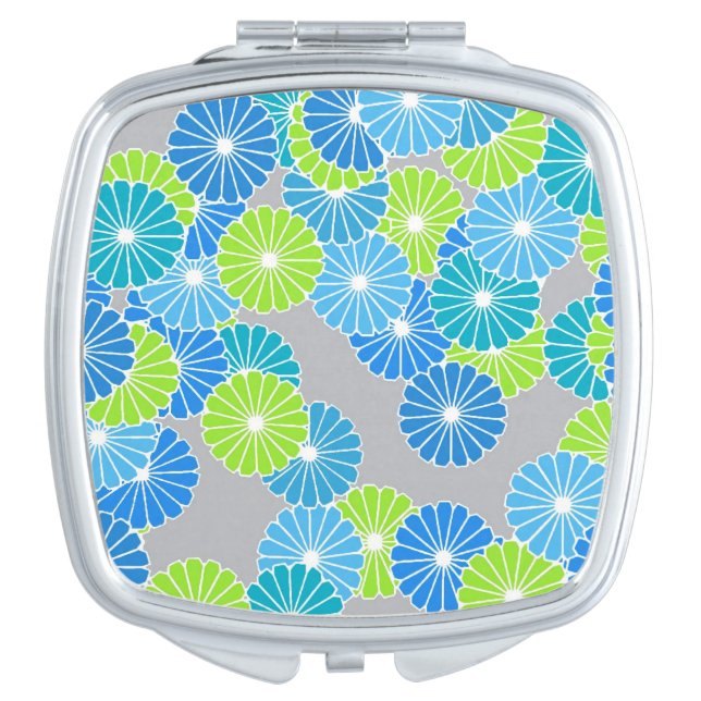 Art Deco flower pattern - blue and lime green Vanity Mirror (Front)