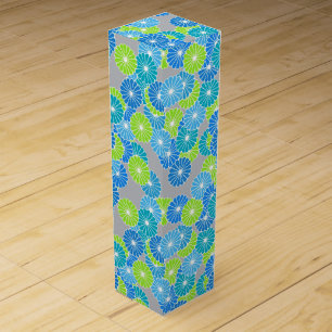 Art Deco flower pattern - blue and lime green Wine Gift Box
