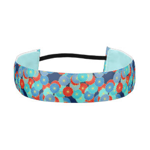Art Deco flower pattern - blue, turquoise and red Athletic Headband