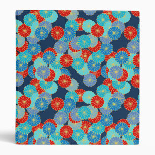 Art Deco flower pattern - blue, turquoise and red Binder